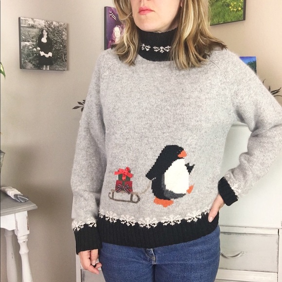 Talbots Sweaters - Talbots Penguin Christmas Sweater Wool Angora XL